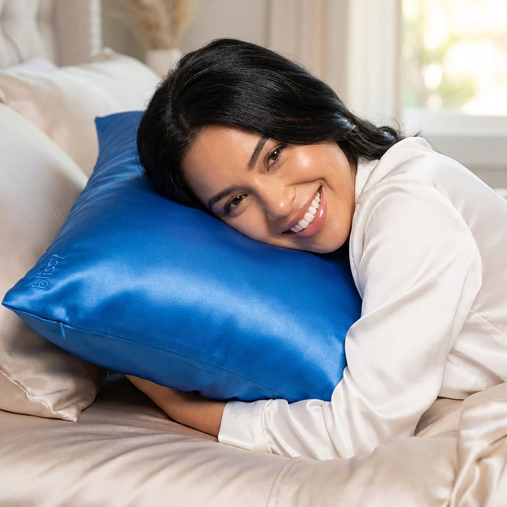 Blissy 100% Mulberry 22-Momme Silk Pillowcase - Azure - Standard
