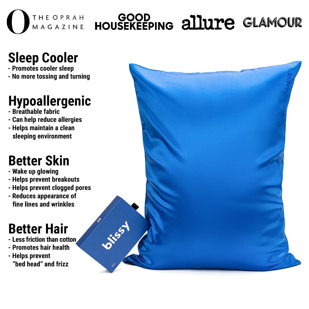 Blissy 100% Mulberry 22-Momme Silk Pillowcase - Azure - Standard