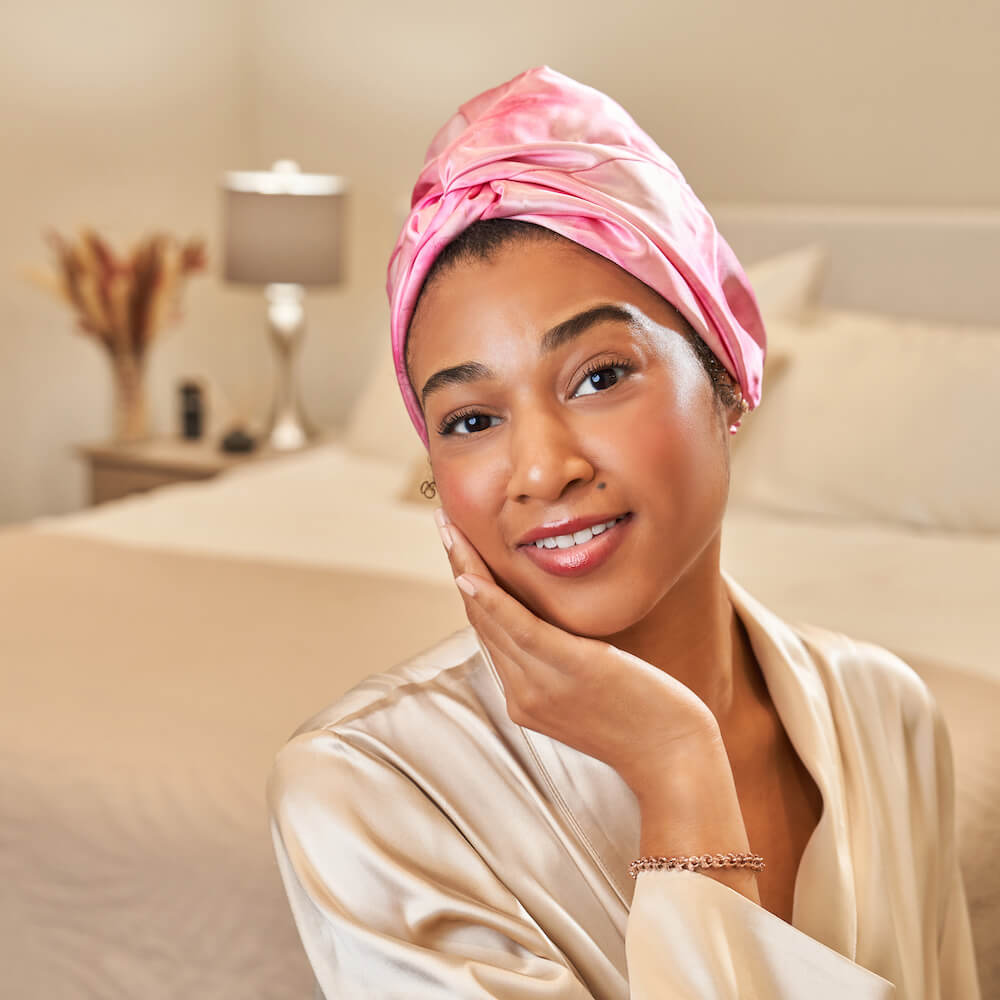 Blissy 100% Silk Bonnet Pink Tie-Dye 100% Mulberry Silk