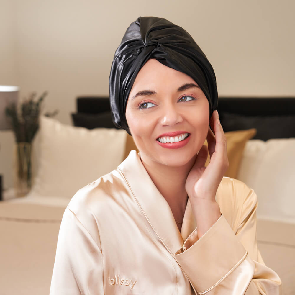 Blissy 100% Silk Bonnet Amazon.com: BLISSY Silk Bonnet For Sleeping For Long And  main image 4
