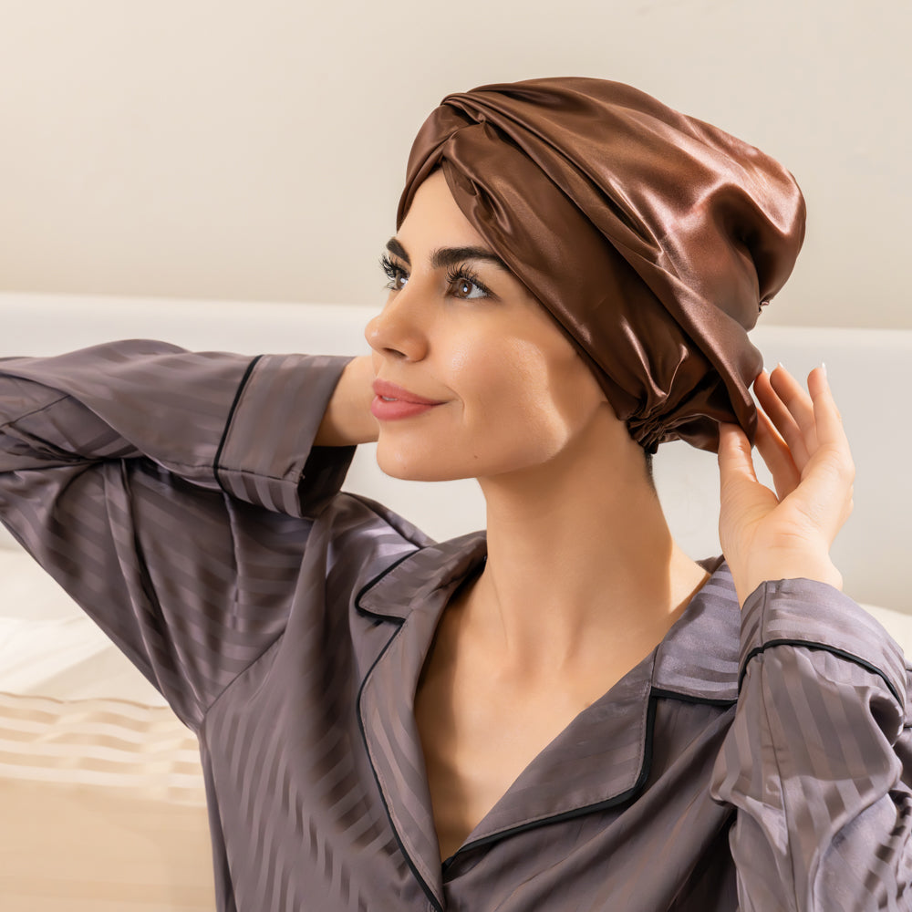 Blissy 100% Silk Bonnet - Chocolate - 100% Mulberry Silk