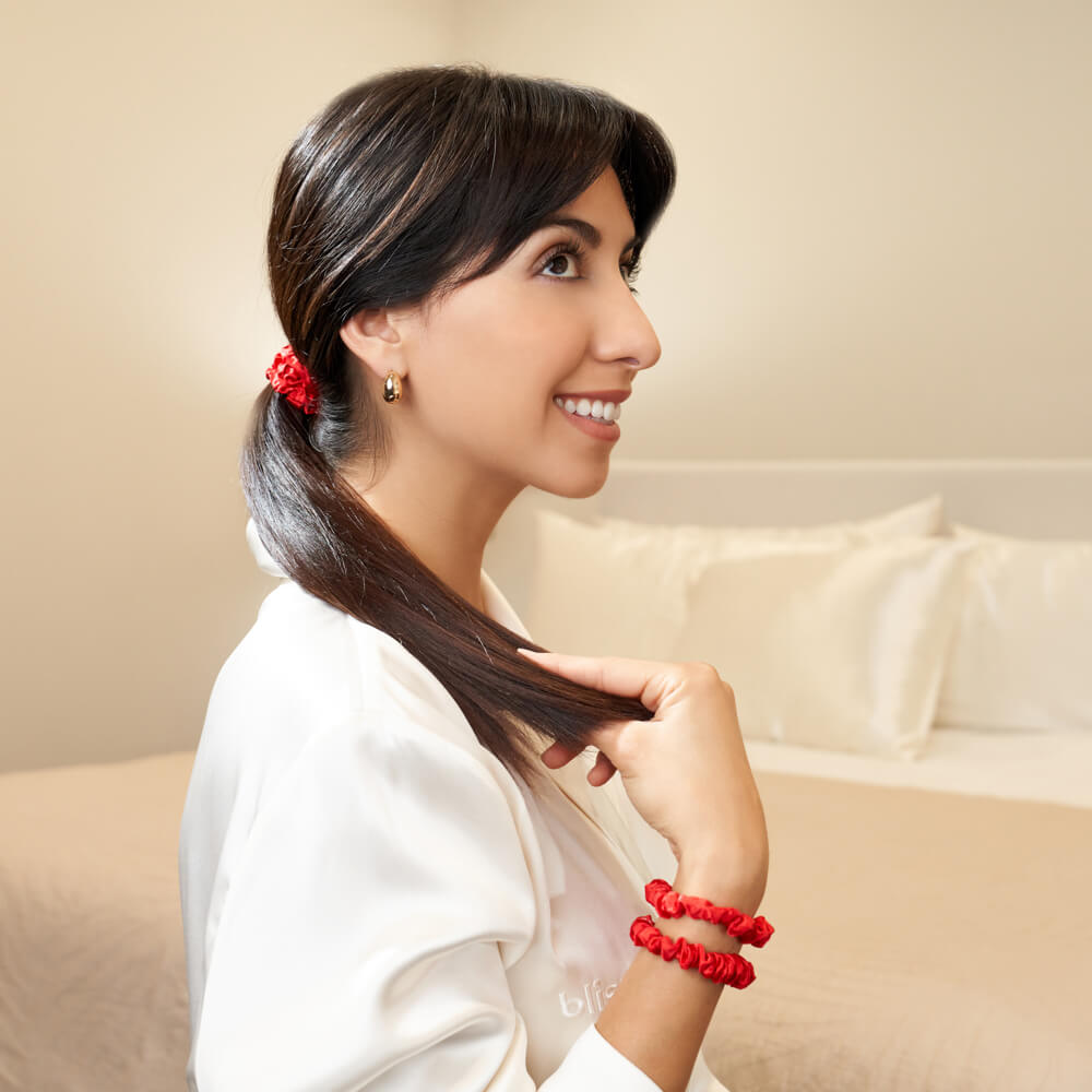 Blissy 100% Silk Skinny Scrunchies - Red - 100% Mulberry Silk display picture 1
