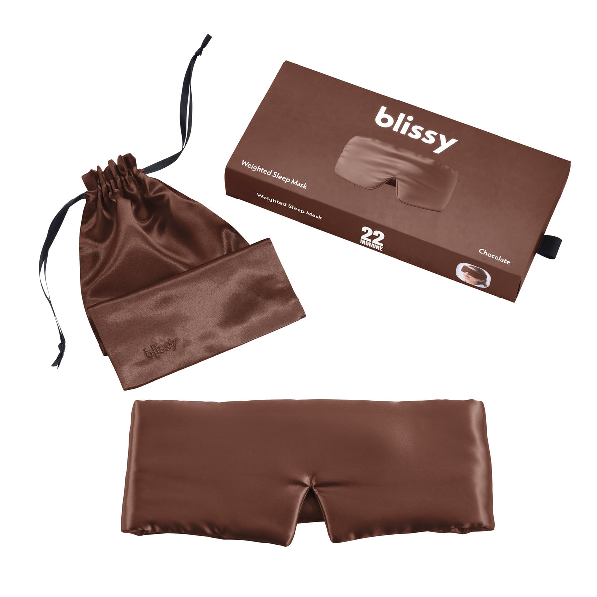 Blissy 100% Mulberry 22-Momme Silk Sleep Mask - Chocolate - Weighted