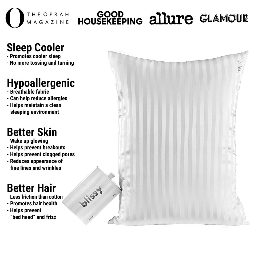 Blissy 100% Mulberry 22-Momme Silk Pillowcase - White Striped