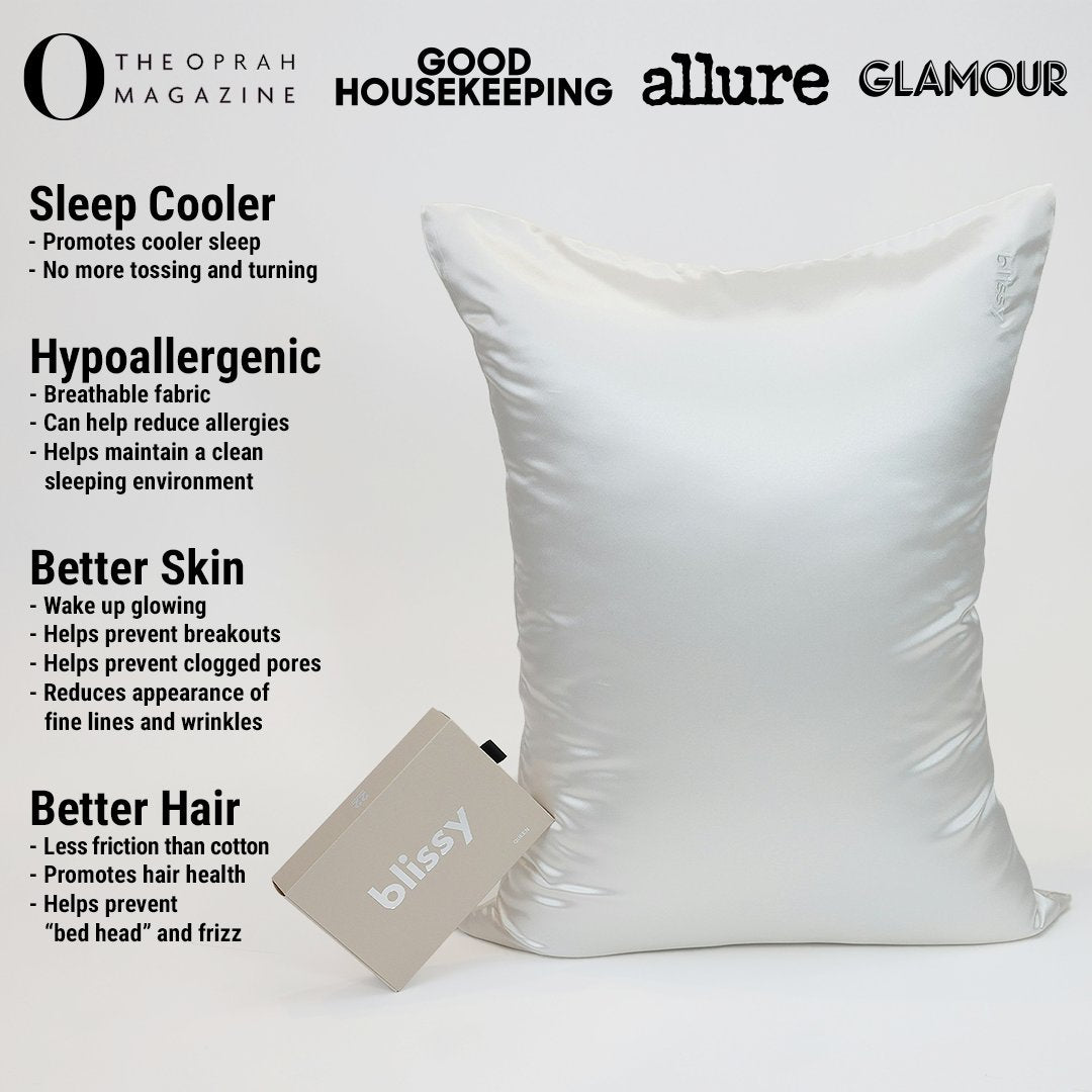 Blissy 100% Mulberry 22-Momme Silk Pillowcase - White - Queen