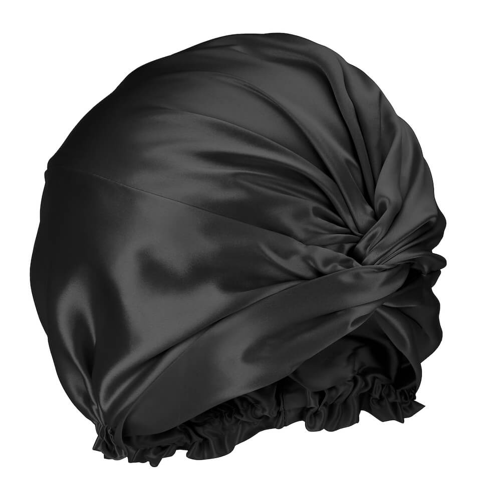 Bantu Coils Silk Hair Bonnet, Black