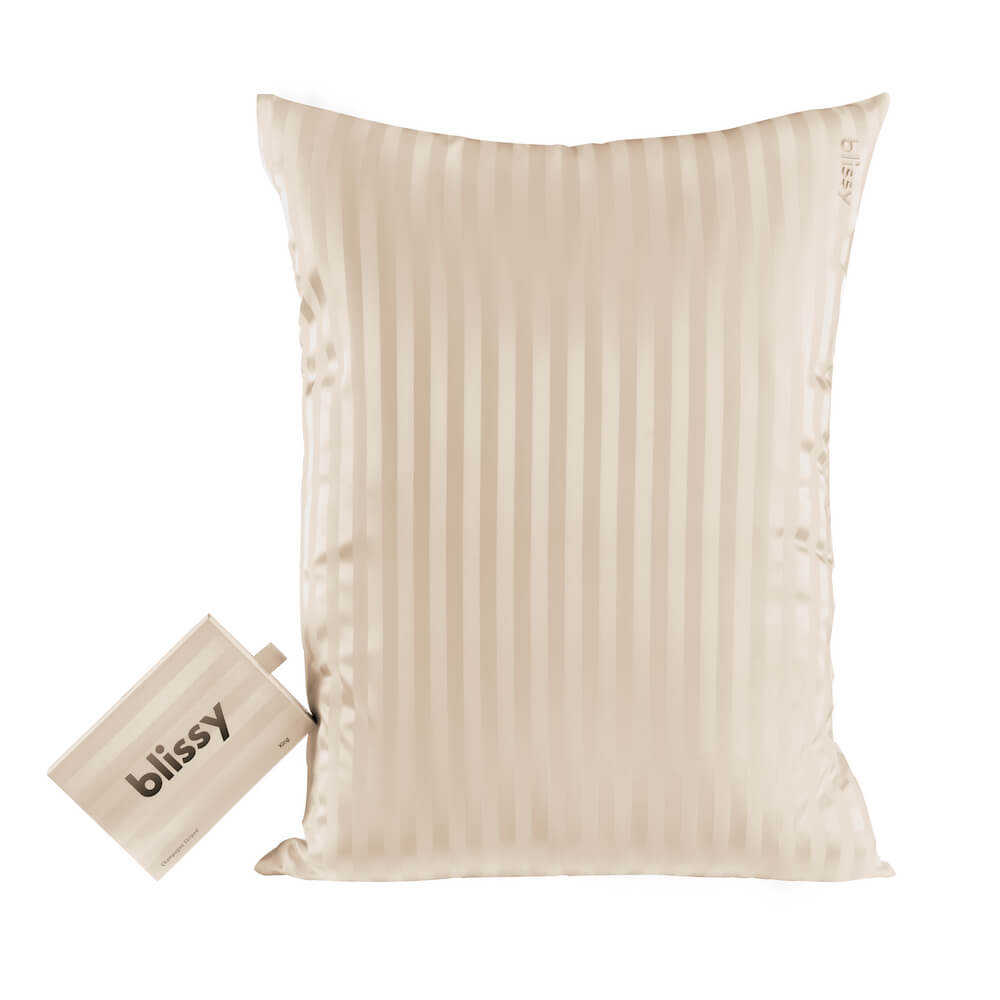 Blissy 100 Mulberry 22Momme Silk Pillowcase Champagne Striped