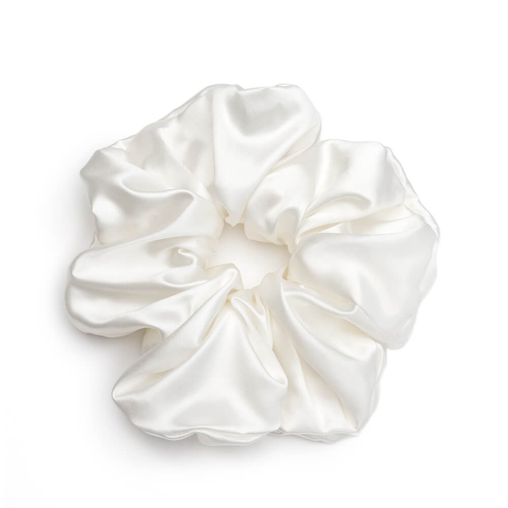White Satin Scrunchie White Regular Hair Scrunchie – Handmade by Ducky main image 3