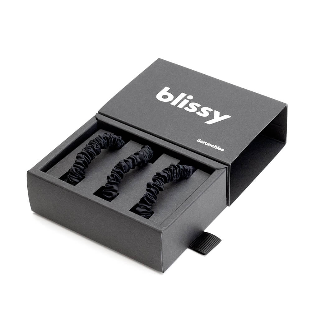 Blissy 100% Mulberry Silk Hair Scrunchies Black 6 Pack NIB Blissy 100% Silk Scrunchies - Black, Gold, Pink - 100  main image 2