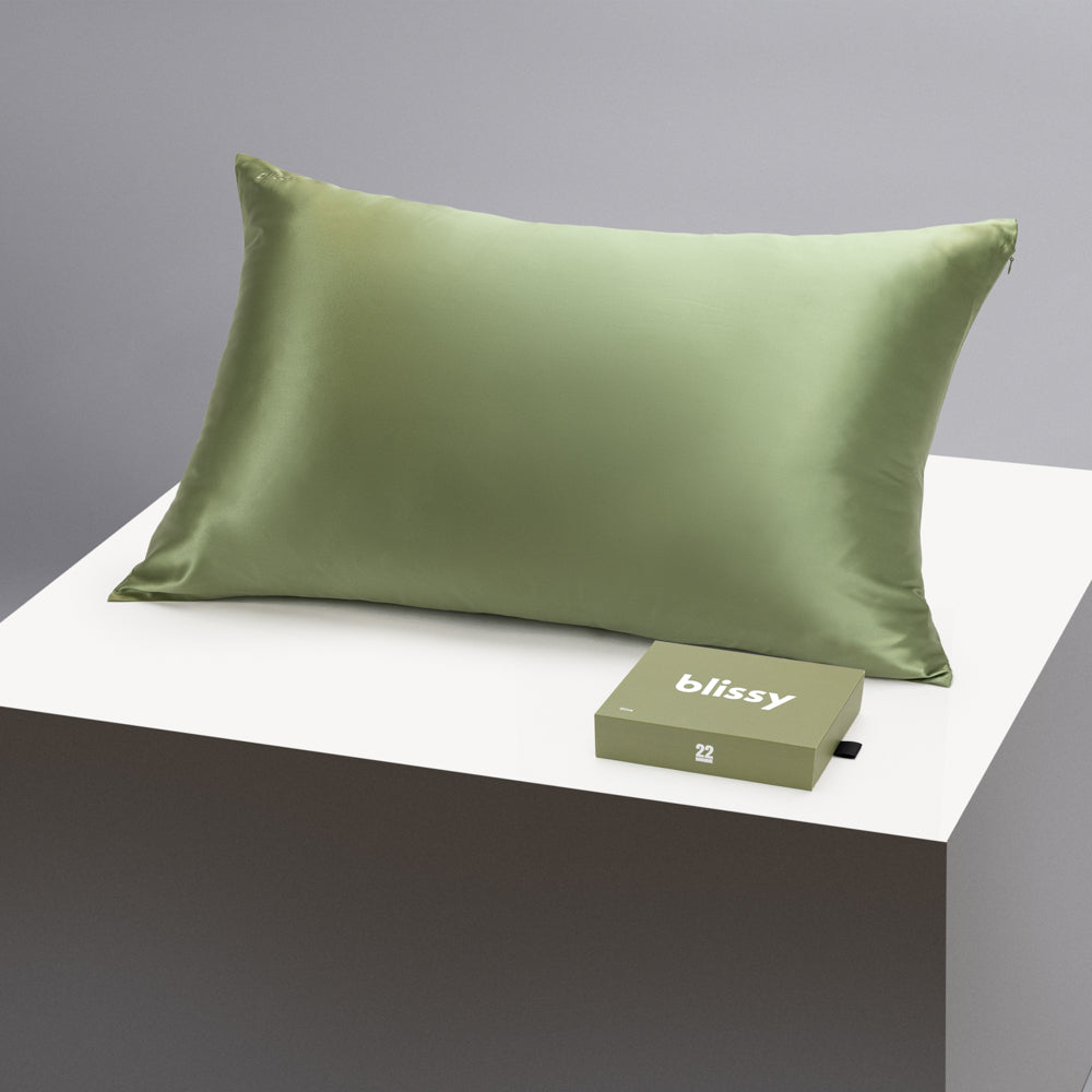 Blissy 100% Mulberry 22-Momme Silk Pillowcase - Olive - Standard