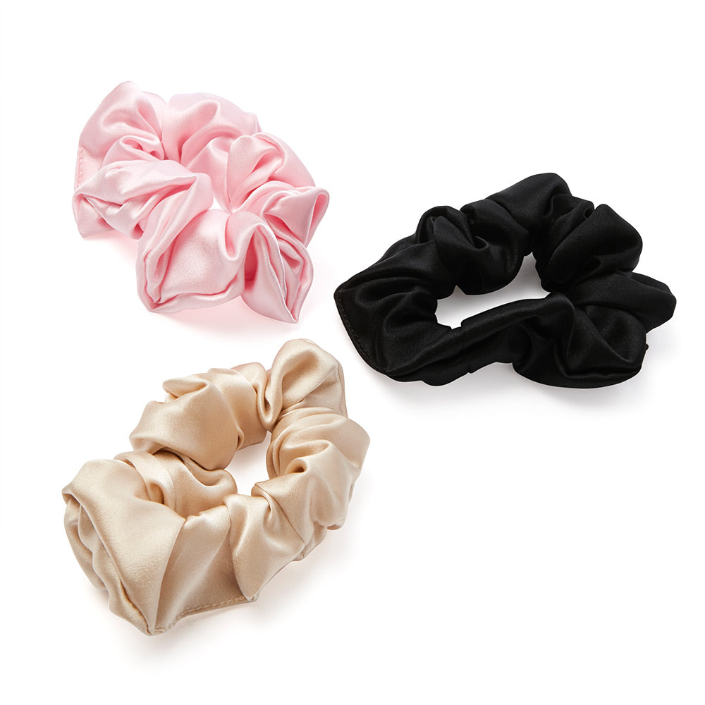 Blissy 100% Silk Scrunchies - Black, Gold, Pink - 100% Mulberry Silk