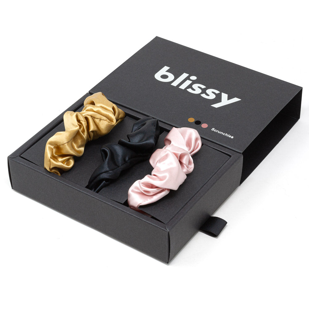 Blissy 100% Silk Scrunchies - Black, Gold, Pink - 100  display picture 1