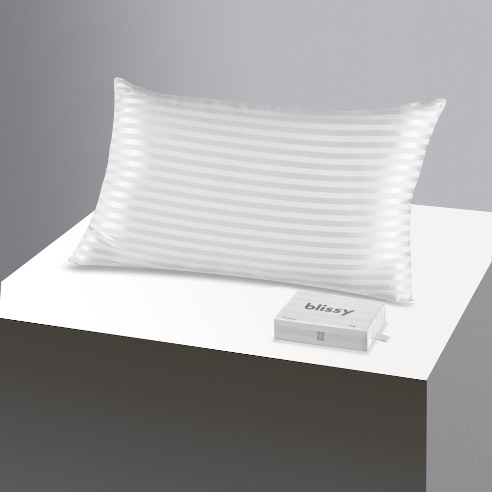 Blissy シルク枕カバー ピュアホワイト Blissy 100% Mulberry 22-Momme Silk Pillowcase - White Striped