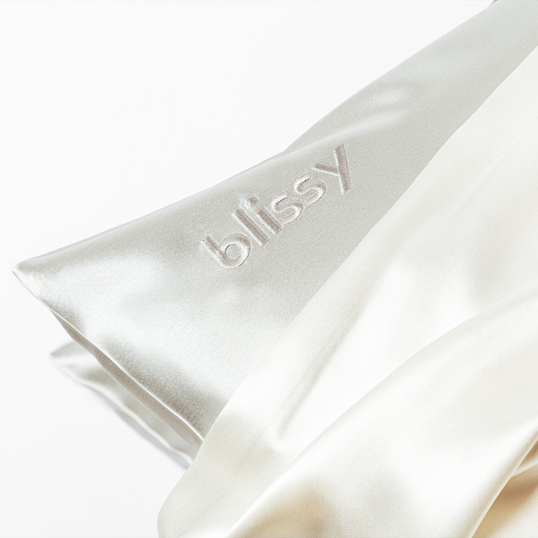 Blissy White Silk Pillowcase Detail – King