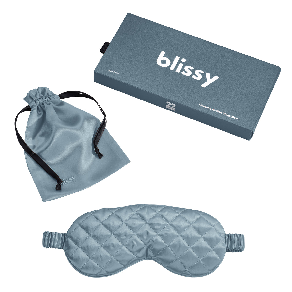Blissy Ash Blue Sleep Mask – 22 Momme Mulberry Silk, 100% Silk
