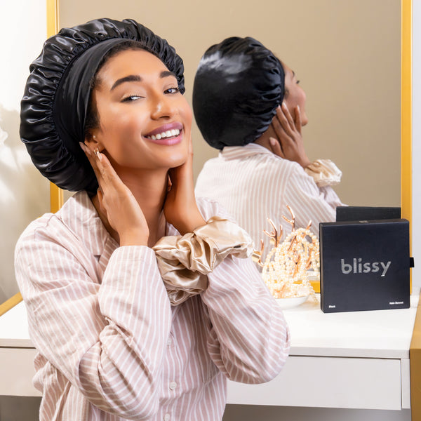 Black Mulberry Silk Blissy Halo Bonnet – Blissy