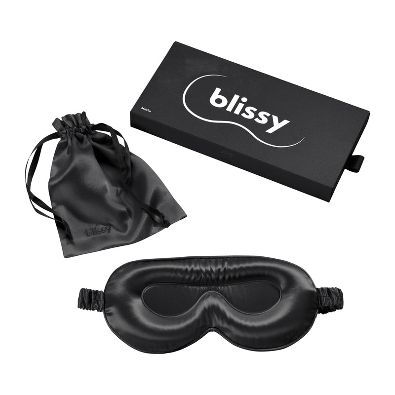 Sleep Mask - Black - Profile - Blissy Black Sleep Mask – 22 Momme Mulberry Silk, 100% Silk