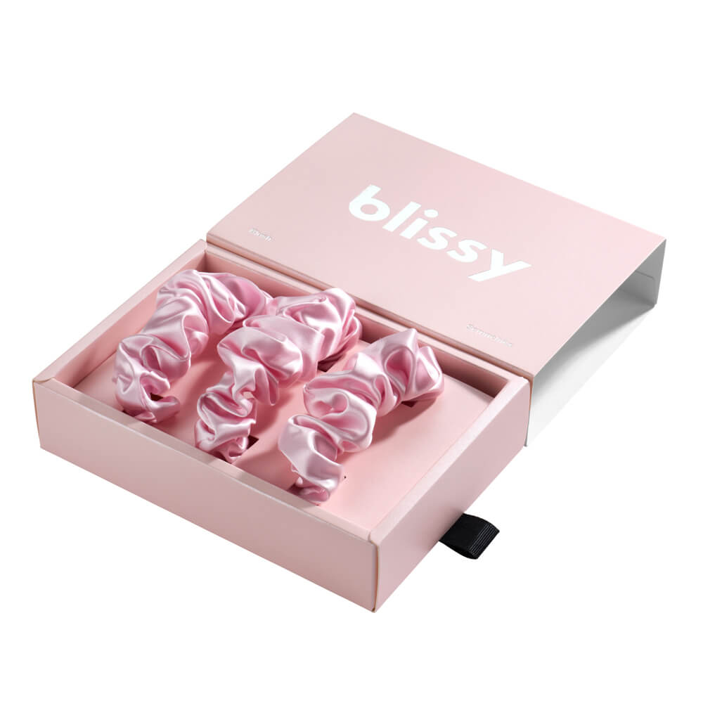 Blissy Blush Blissy Scrunchies – 22 Momme Mulberry Silk, 100% Silk