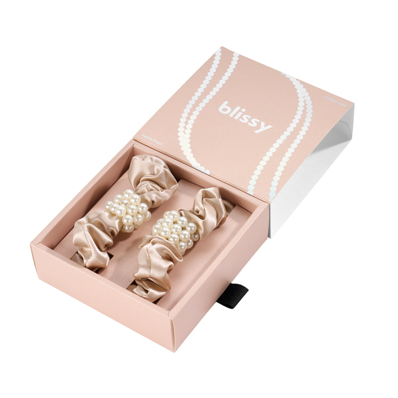 Blissy Petite Pearl Scrunchies - Champagne - Blissy Champagne Blissy Petite Pearl Scrunchies – 22 Momme Mulberry Silk, 100% Silk
