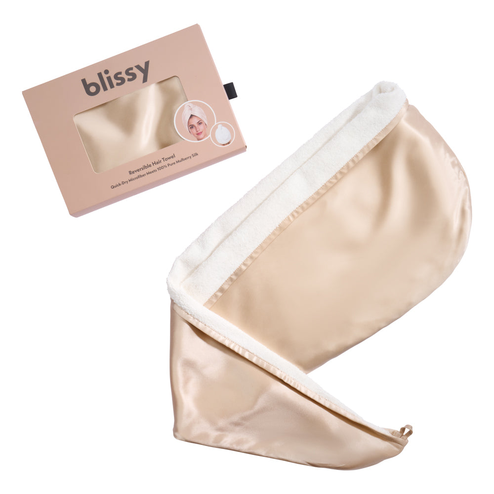 Blissy Champagne Reversible Towel – 22 Momme Mulberry Silk, 100% Silk