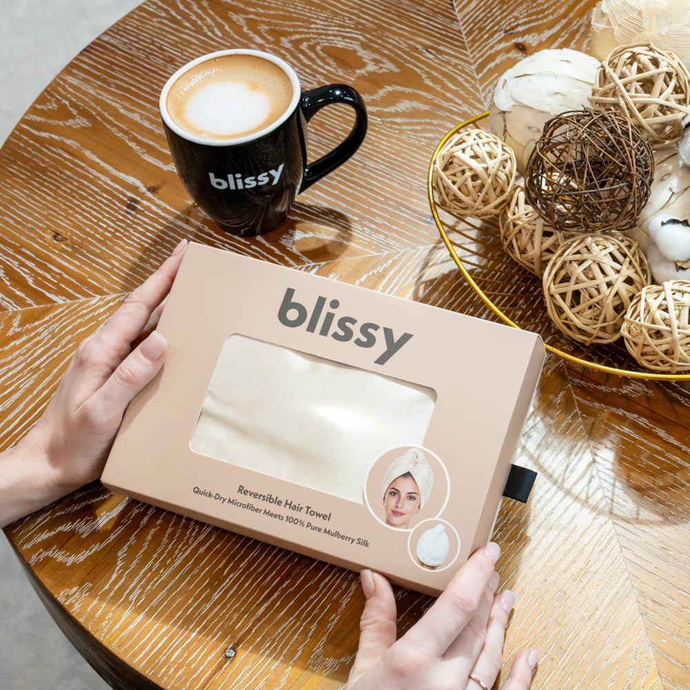 Blissy Champagne Reversible Towel – 22 Momme Mulberry Silk, 100% Silk – Lifestyle
