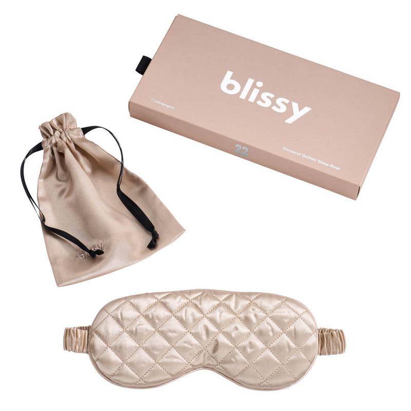 Sleep Mask - Champagne - Diamond Quilted - Blissy Champagne Sleep Mask – 22 Momme Mulberry Silk, 100% Silk