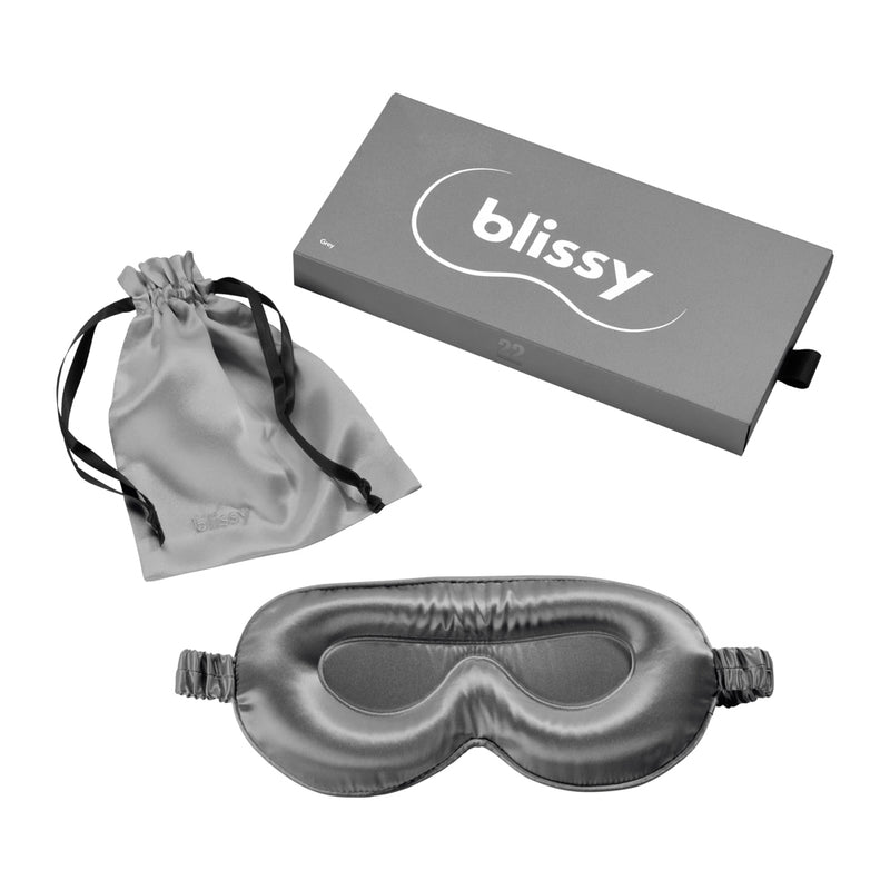 Sleep Mask - Grey - Profile - Blissy Grey Sleep Mask – 22 Momme Mulberry Silk, 100% Silk
