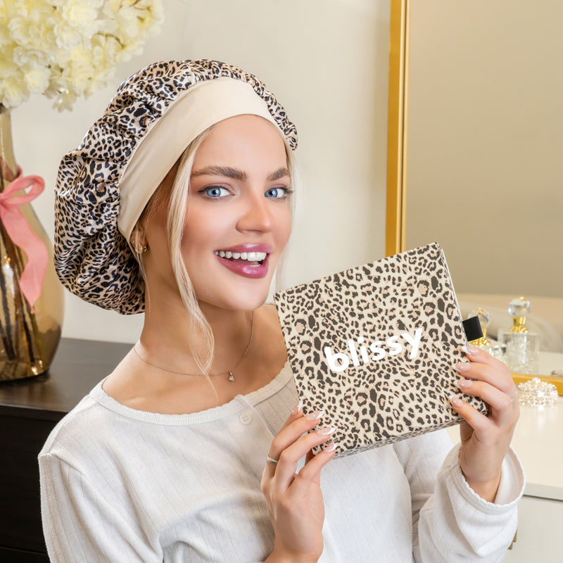 Blissy Leopard Blissy Halo Bonnet Lifestyle – Mulberry Silk