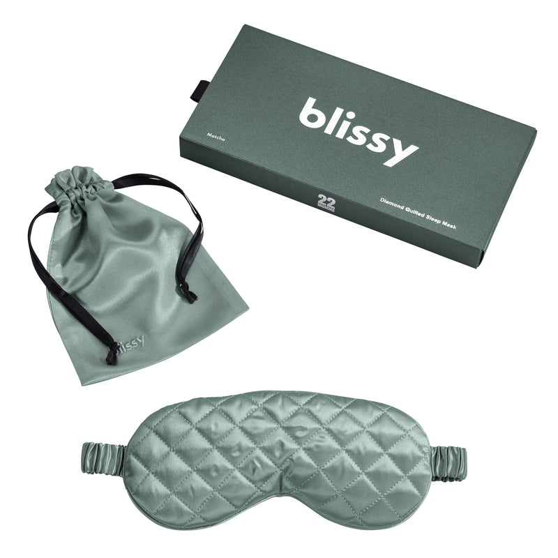 Sleep Mask - Matcha - Diamond Quilted - Blissy Matcha Sleep Mask – 22 Momme Mulberry Silk, 100% Silk