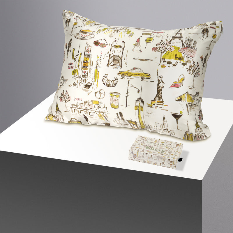 Pillowcase - Nicole Miller - NY to Paris - Queen - Blissy Queen Ny To Paris Pillowcase – 22 Momme Mulberry Silk, 100% Silk