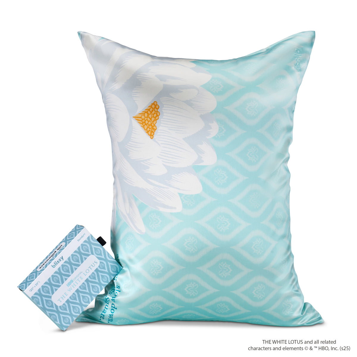 Blissy White Lotus Silk Pillowcase Detail – King