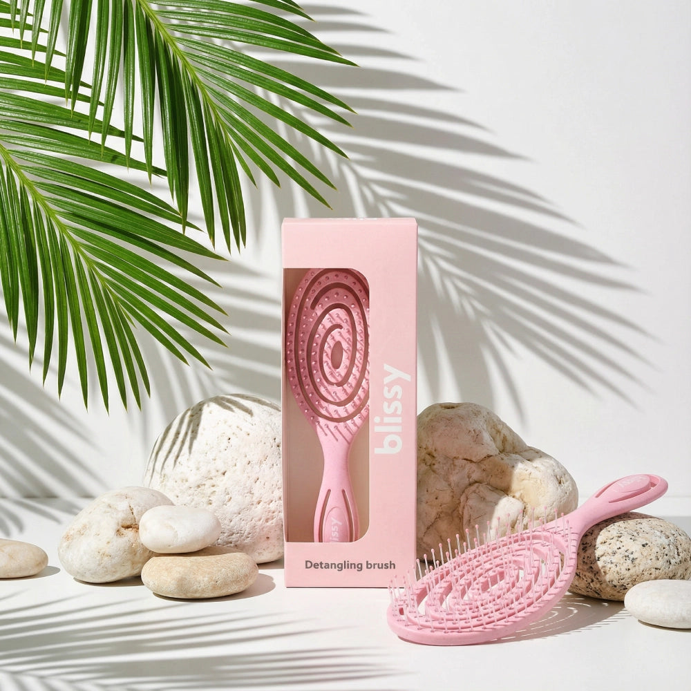 Pink Blissy Detangling Brush Close-Up – Blissy 22 Momme Silk