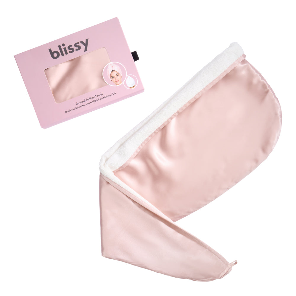Blissy Pink Reversible Towel – 22 Momme Mulberry Silk, 100% Silk