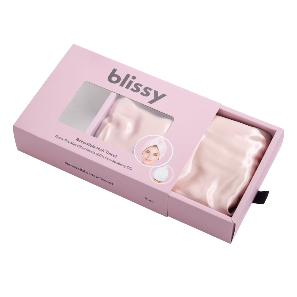 Blissy Pink Reversible Towel – 22 Momme Mulberry Silk, 100% Silk