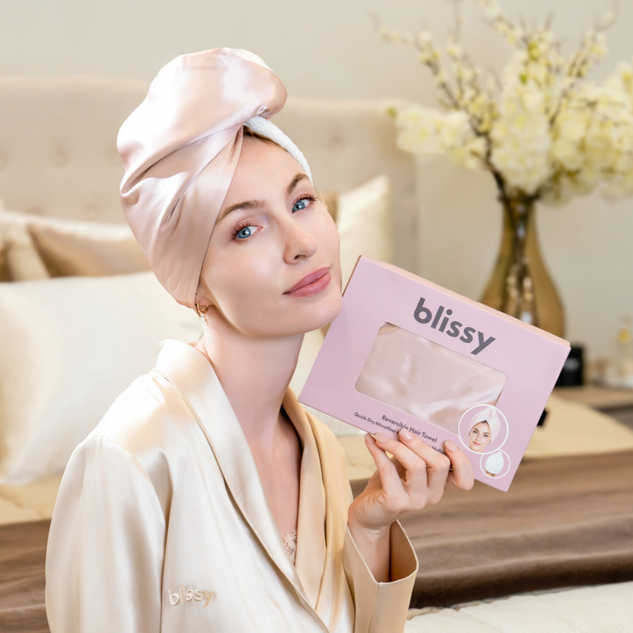 Blissy Pink Reversible Towel – 22 Momme Mulberry Silk, 100% Silk – Lifestyle