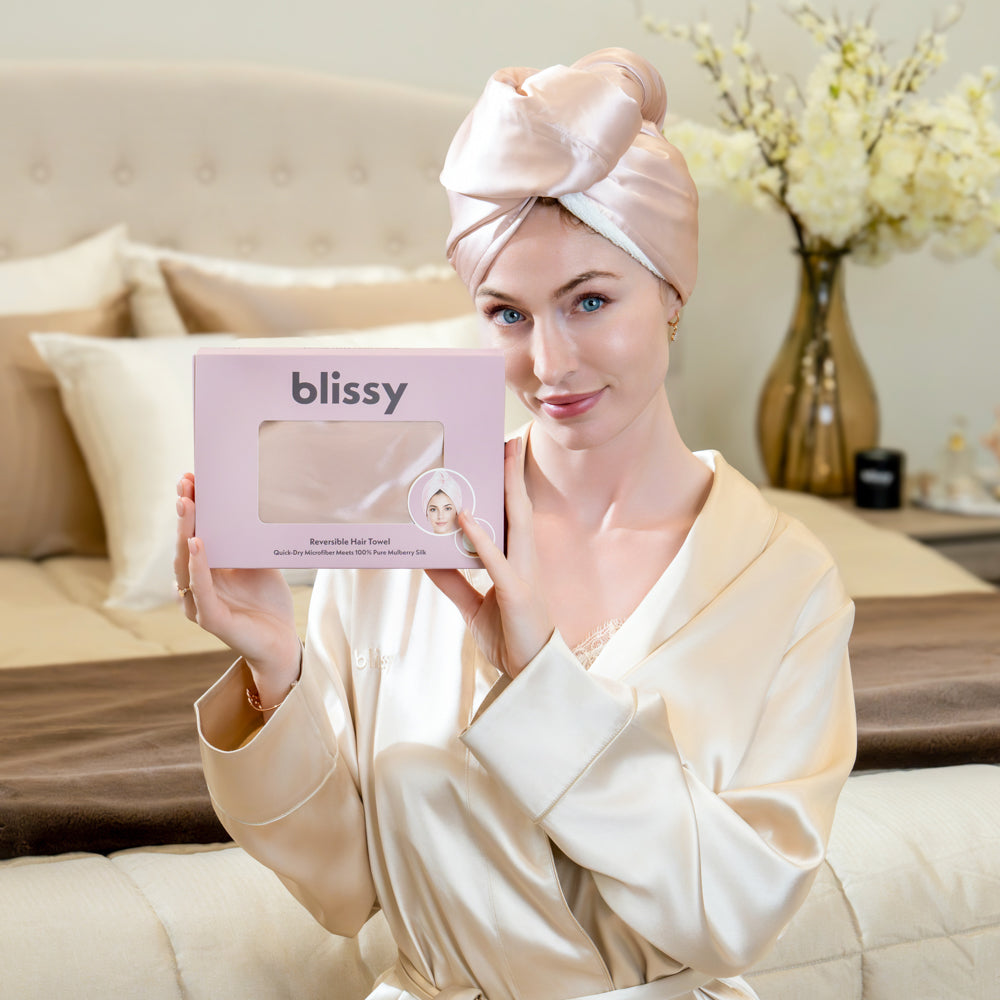 Blissy Pink Reversible Towel – 22 Momme Mulberry Silk, 100% Silk – Lifestyle