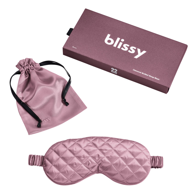 Sleep Mask - Plum - Diamond Quilted - Blissy Plum Sleep Mask – 22 Momme Mulberry Silk, 100% Silk