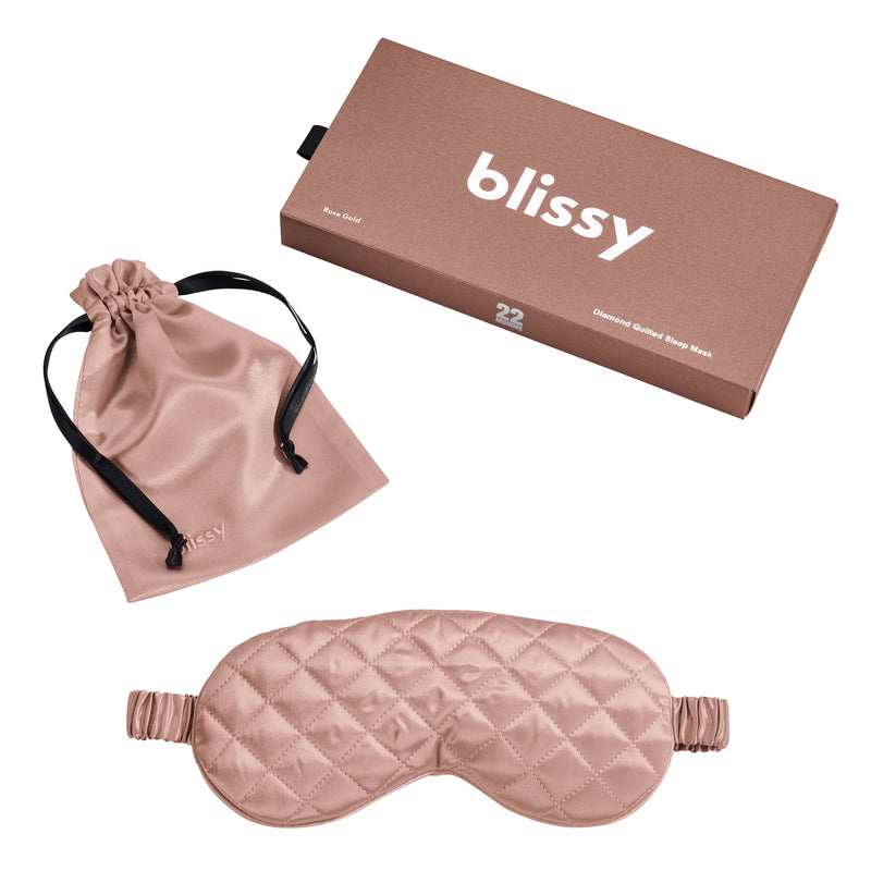 Sleep Mask - Rose Gold - Diamond Quilted - Blissy Rose Gold Sleep Mask – 22 Momme Mulberry Silk, 100% Silk