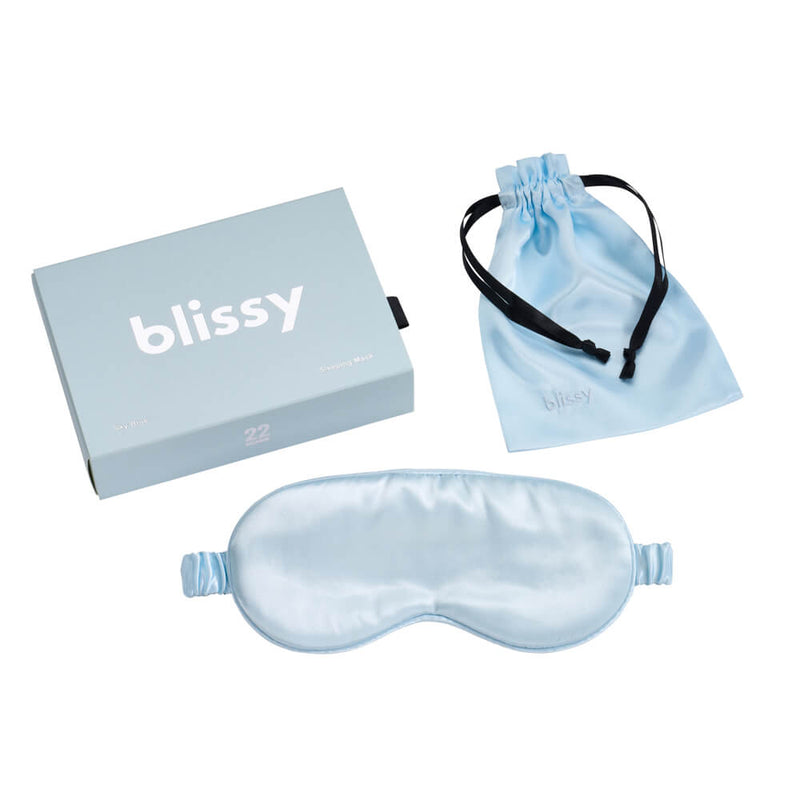 Sleep Mask - Sky Blue - Blissy Sky Blue Sleep Mask – 22 Momme Mulberry Silk, 100% Silk