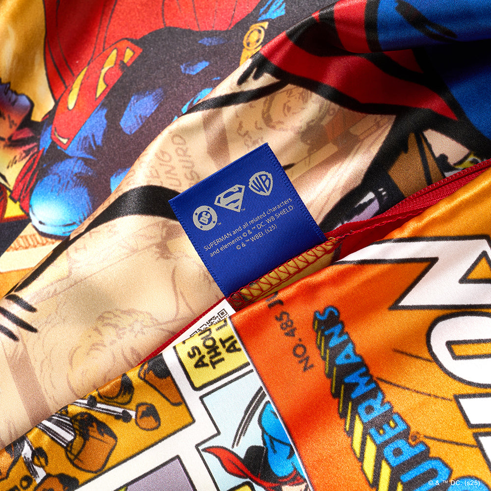 Blissy Superman Comic Pillowcase Lifestyle – Mulberry Silk