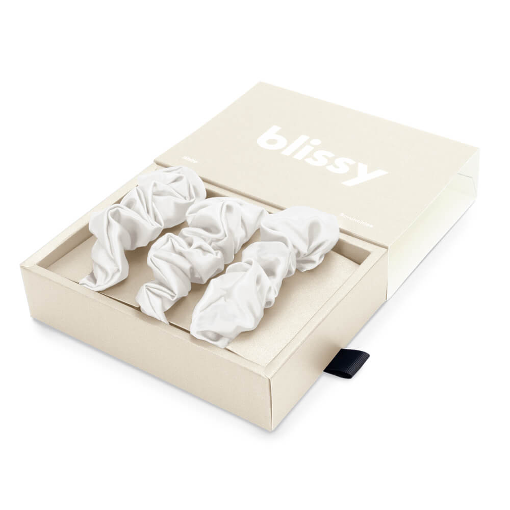 Blissy 100% Silk Scrunchies - White - 100% Mulberry Silk