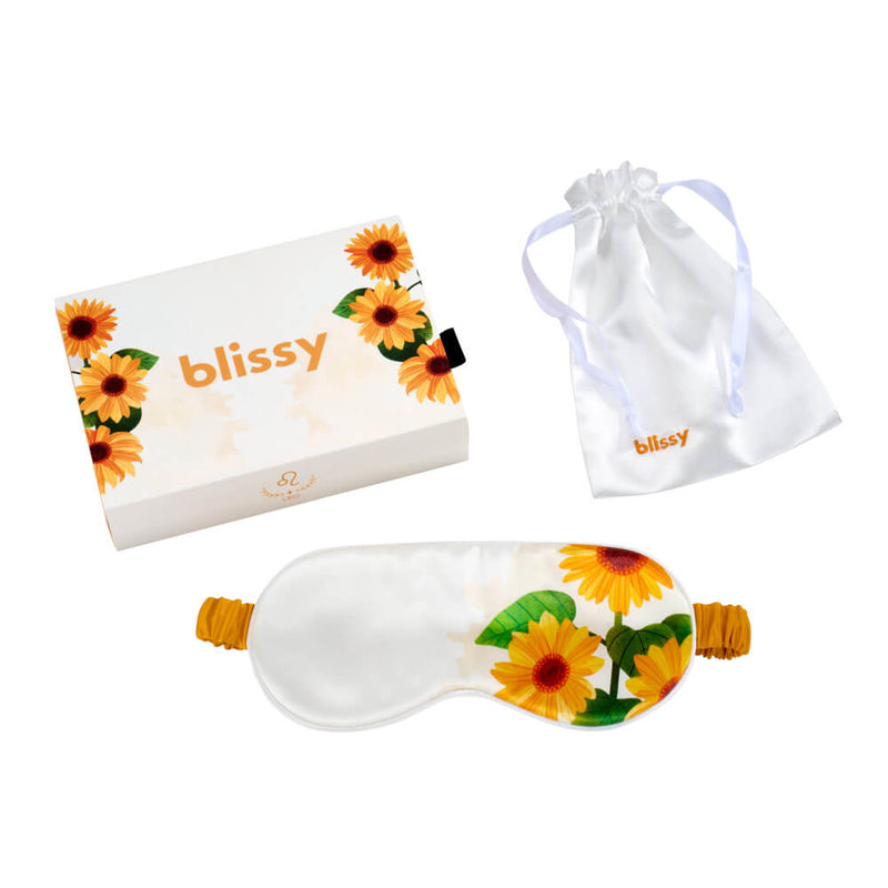 Sleep Mask - Zodiac Flower - Leo Sunflower - Blissy Zodiac Flower Sleep Mask – 22 Momme Mulberry Silk, 100% Silk