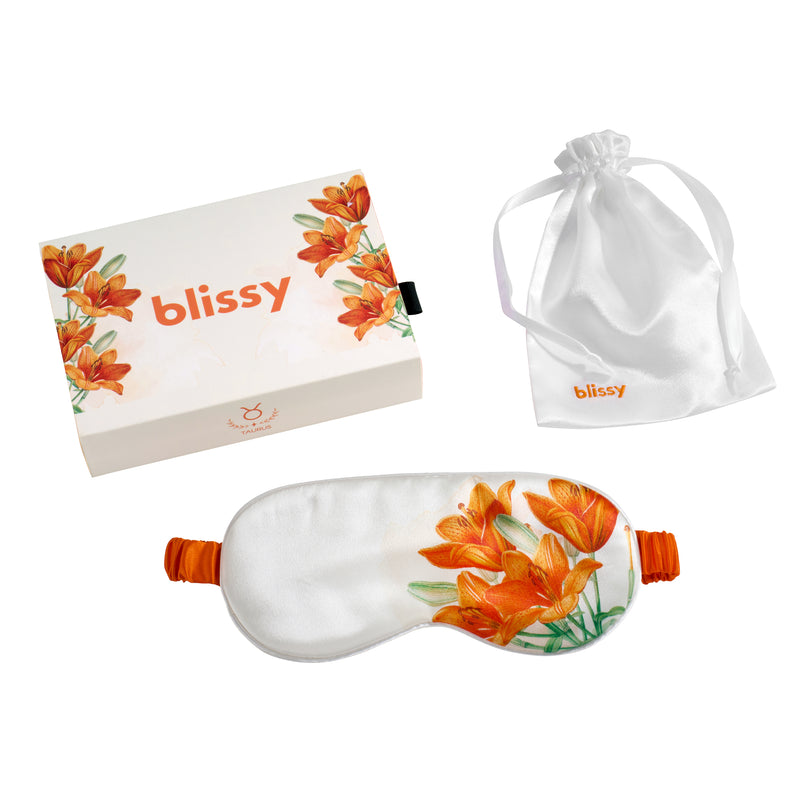 Sleep Mask - Zodiac Flower - Taurus Lily - Blissy Zodiac Flower Sleep Mask – 22 Momme Mulberry Silk, 100% Silk