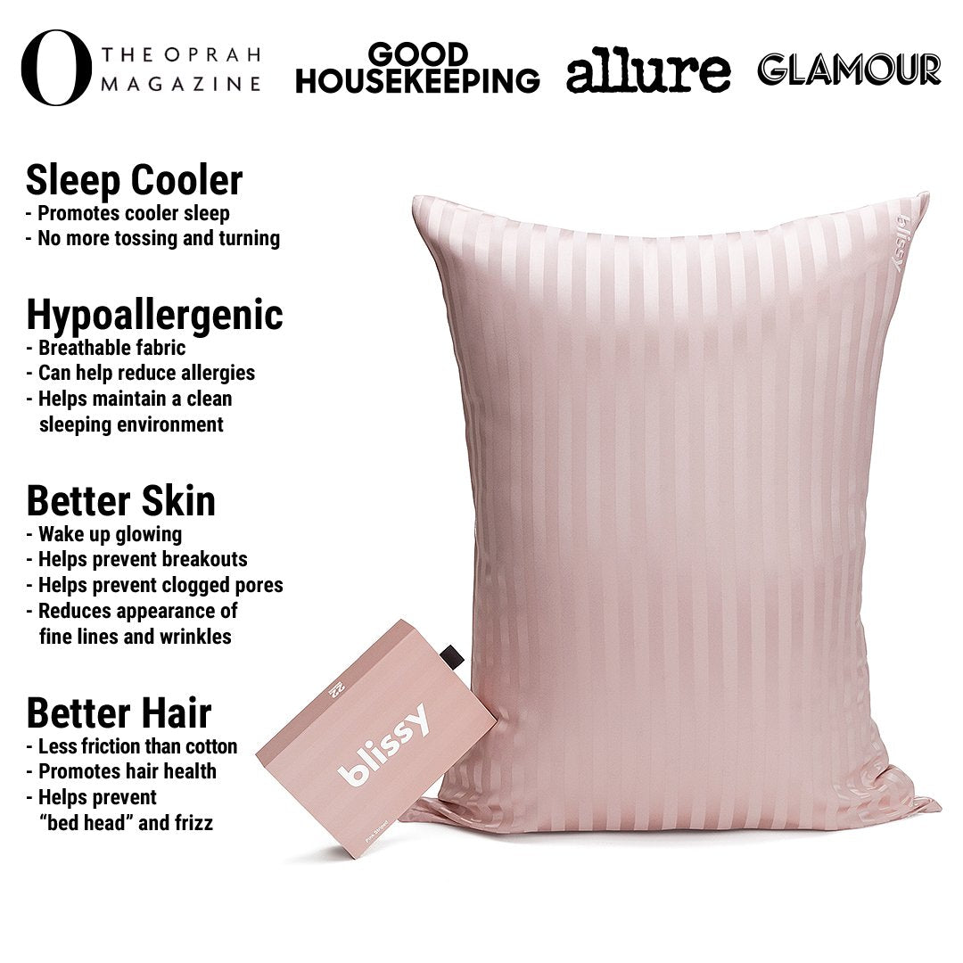 Pink Striped Mulberry Silk Pillowcase – Blissy Standard