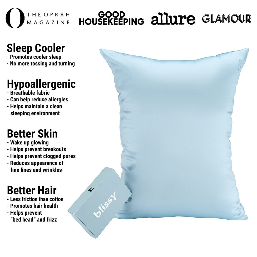 Sky Blue Mulberry Silk Pillowcase – Blissy Queen