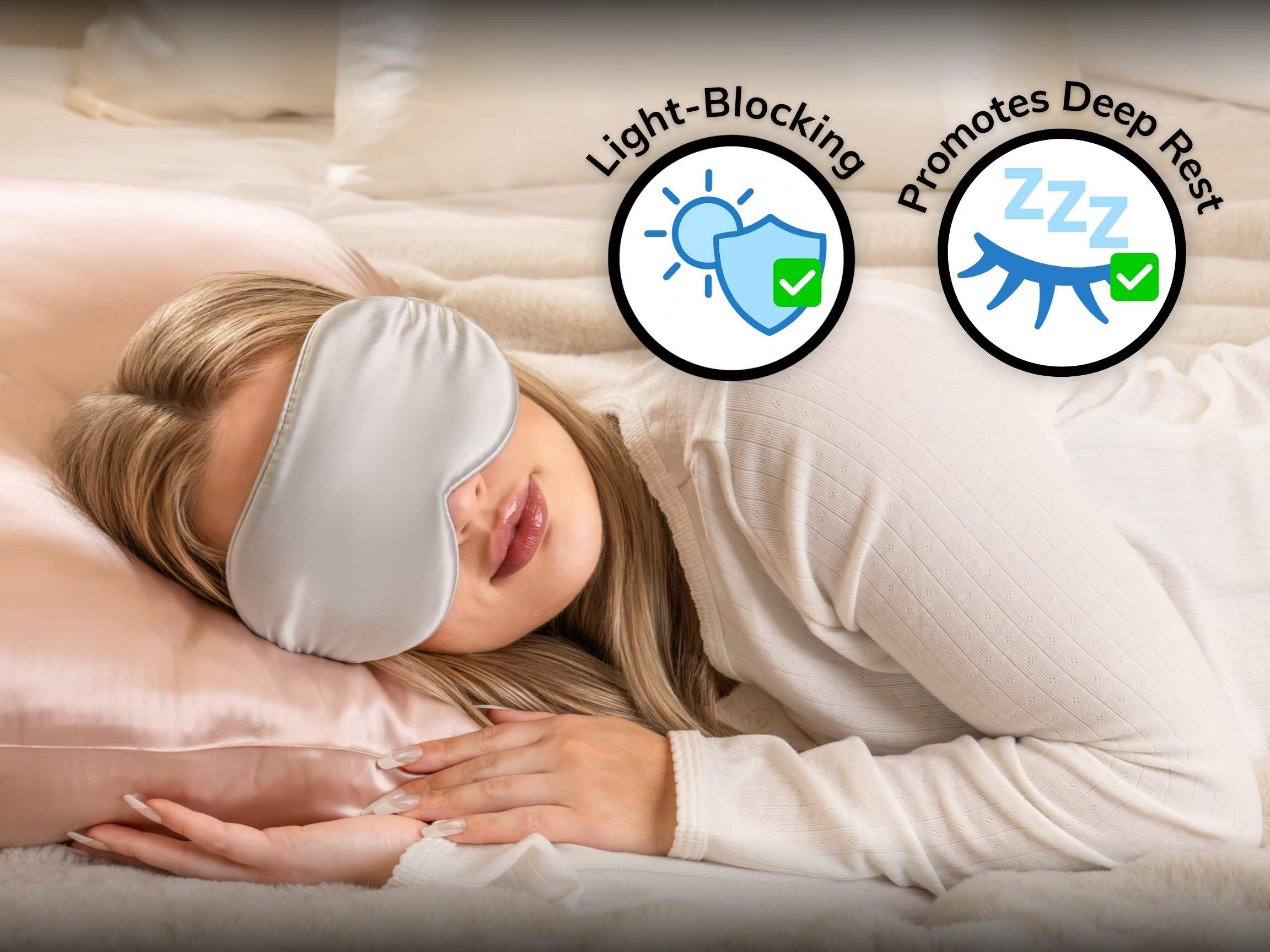 Woman sleeping with a silk sleep mask