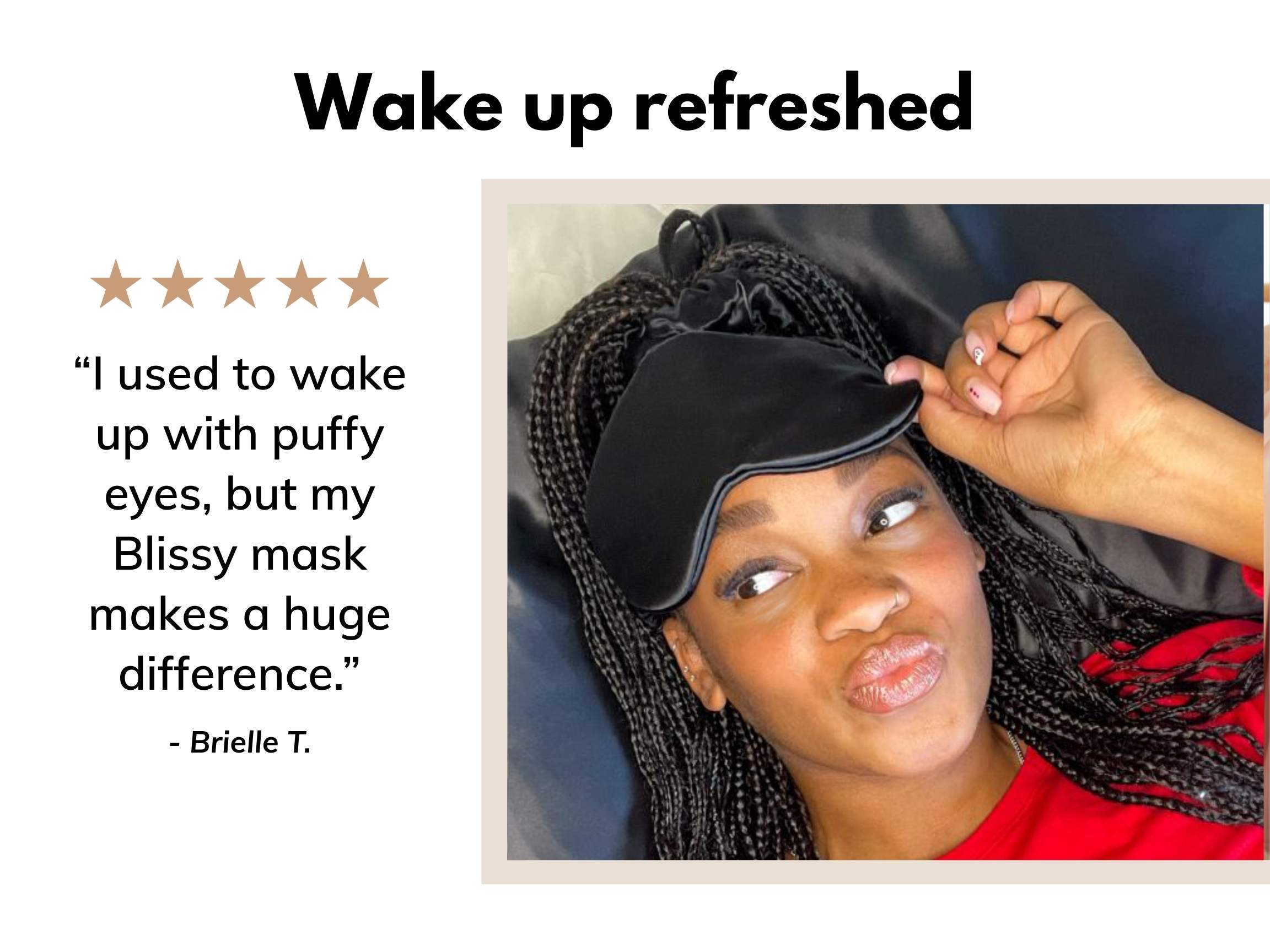 Customer wearing a black silk sleep mask