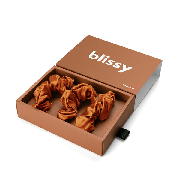 Blissy Bronze Blissy Scrunchies – 22 Momme Mulberry Silk, 100% Silk