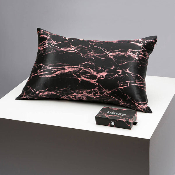 Blissy Queen Rose Black Marble Pillowcase – 22 Momme Mulberry Silk, 100% Silk