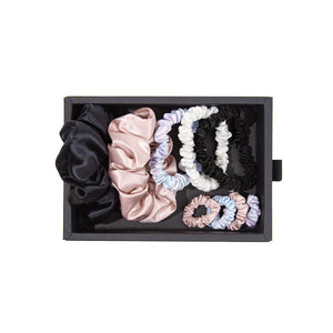Blissy Scrunchies 9-Piece Set - Black, White, Pink, Tie-Dye